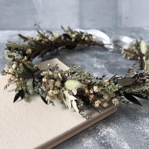 Boho Sage Green dried flower crown Natural wedding flowers Crown ıvory & green floral bridal crown Gift Rustic Dried flower Wedding crown