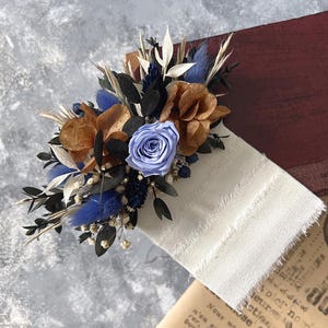 Blue Dried Flower Pocket Boutonniere: Rustic Groomsman Accessory
