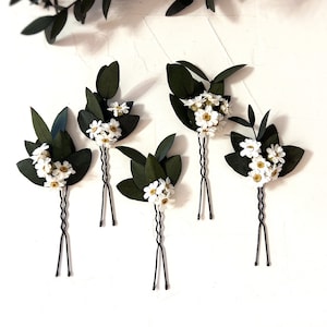 Dried Eucalyptus Daisy Hairpin Set: Bridal Flower Hair Clip (5pcs)