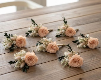 Blush Preserved Rose Boutonniere, Bohemian Wedding Buttonhole