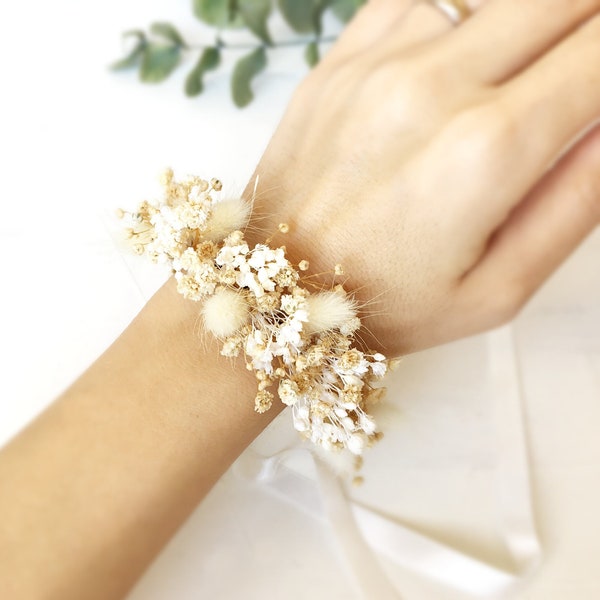 Dry flower natural wrist corsages, baby's breath Corsage Bracelet, Dry flowers bracelet, Handmade Bridesmaid Wrist Corsages, mother bracelet