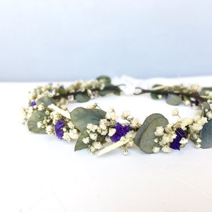 Corona di fiori di eucalipto essiccati: corona per capelli da sposa viola boho