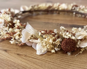 Real Dried Leaf Brown White Berry Headband Garland Wreath Hair Crown Flower 1212 