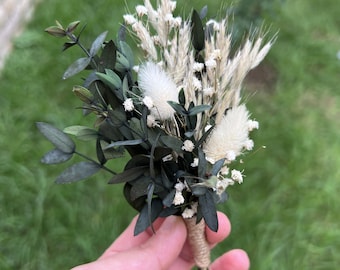 Dried Flower Boutonniere, Greenery Eucalyptus, Rustic Boho Wedding