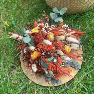 Bouquet de mariage bohème orange brûlé, bouquet de fleurs séchées, bouquet de mariée floral, bouquet de fleurs stabilisées, bouquet de demoiselle d'honneur, cadeau pour elle