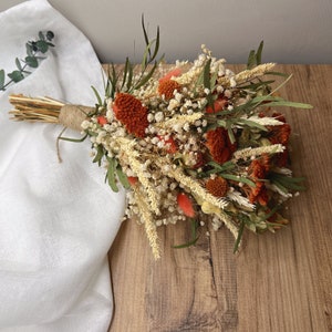 Burnt orange Dried Flower Bouquet, Orange Wedding Bouquet, Bridal Floral Bouquet, Preserved Flowers Greenery Bouquet, Bridesmaid Bouquet