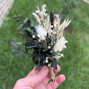 Eucalyptus Dried Flower Boutonniere: Boho Wedding Groomsmen Accessory