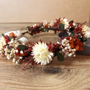 Boho burnt orange dried flower crown, Burnt Orange wedding flowers, Rust orange floral bridal crown, Rustic Dried flower Wedding crown