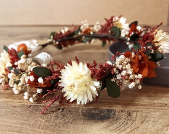 Boho burnt orange dried flower crown, Burnt Orange wedding flowers, Rust orange floral bridal crown, Rustic Dried flower Wedding crown