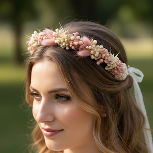Dusty Pink Baby's Breath Flower Crown, Wedding Bridal Floral Wreath