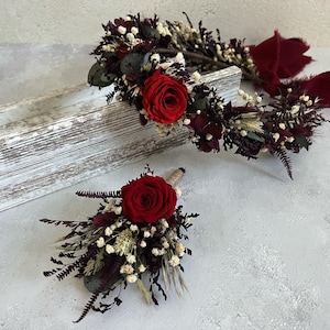 Burgundy Bridal Bouquet, Red Rose Wedding Bouquet, Dried Flowers Boho Bouquet for Bride, Rustic Wedding Flowers image 16