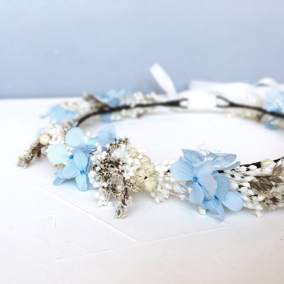 Dusty Blue Hydrangea Flower Crown Dusty Blue Boho Flower Etsy