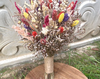 Spring Boho Wedding Bouquet, Dried Preserved Flower Bridal Bouquet
