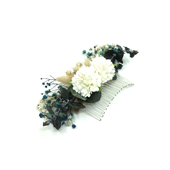 Ivory White Orchid Rose Gypsophila Flower Hair Comb Green Fern Leaf Clip 1588 