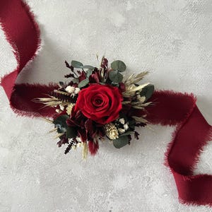 Burgundy Bridal Bouquet, Red Rose Wedding Bouquet, Dried Flowers Boho Bouquet for Bride, Rustic Wedding Flowers image 13