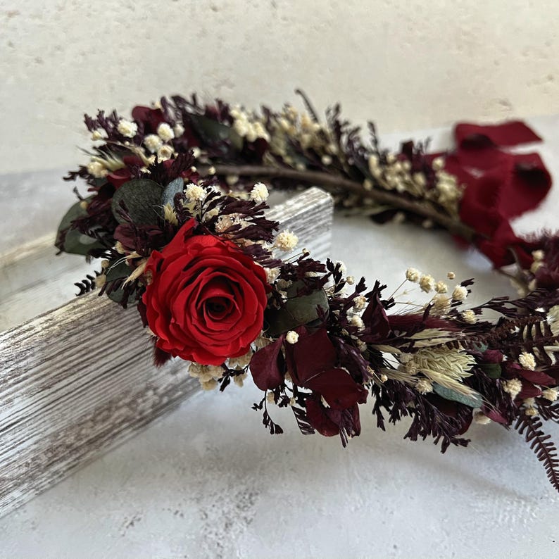 Burgundy Bridal Bouquet, Red Rose Wedding Bouquet, Dried Flowers Boho Bouquet for Bride, Rustic Wedding Flowers image 15