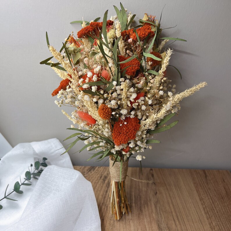 Burnt Orange Dried Flower Bouquet Orange Wedding Bouquet Etsy