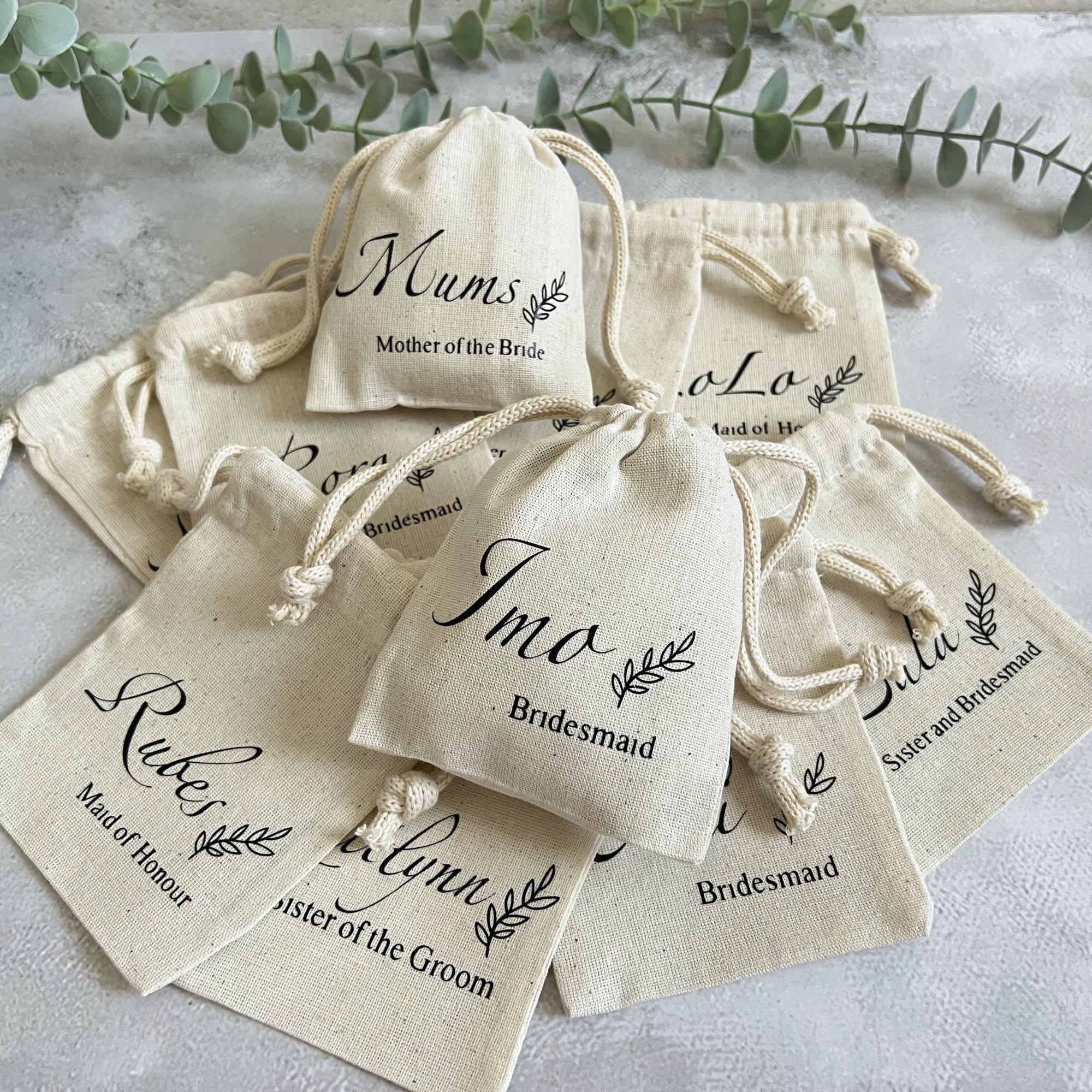 Personalized Cotton Drawstring Pouch, Bridal Party Favor Bags, Custom ...