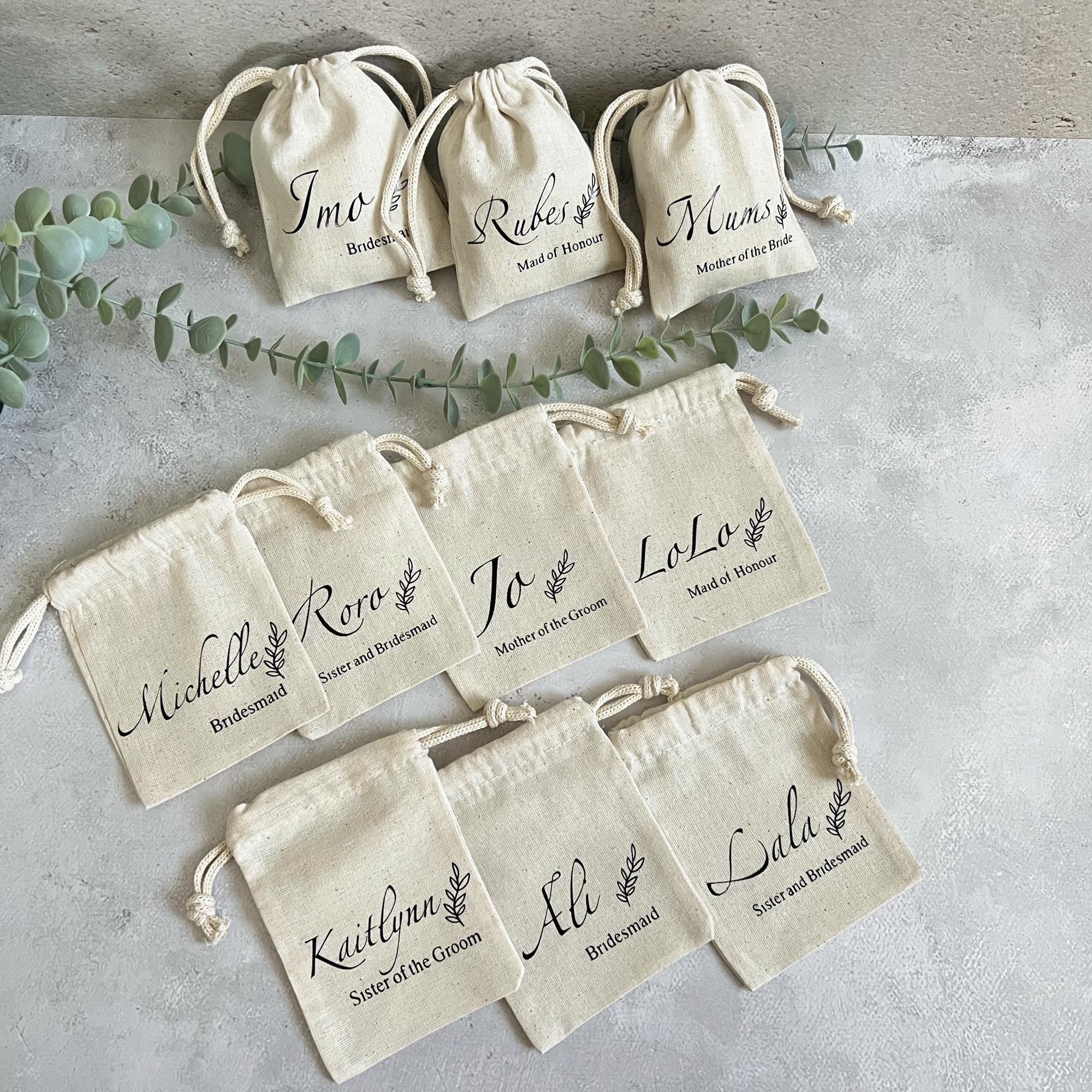 Personalized Cotton Drawstring Pouch, Bridal Party Favor Bags, Custom ...