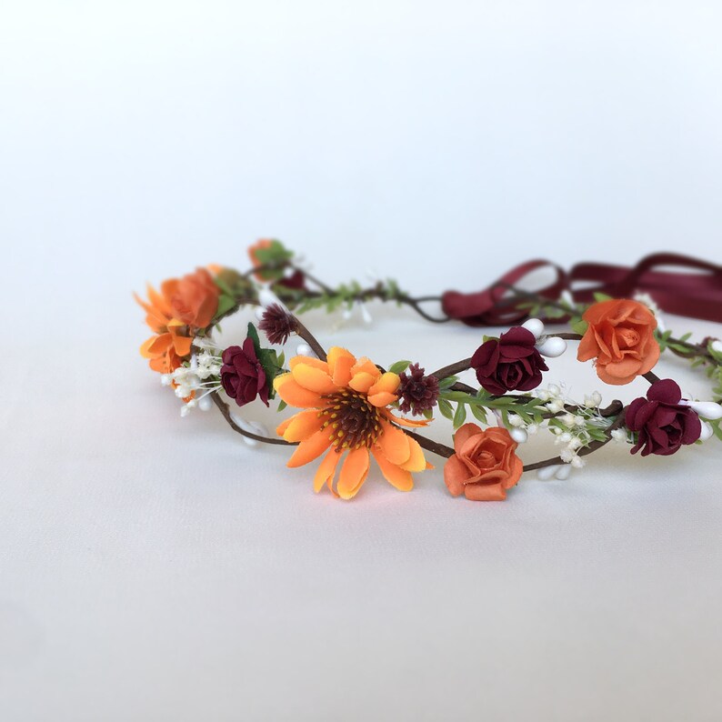 Orange Daisy Flower Crown Burnt Orange Flower Head Bridal Etsy