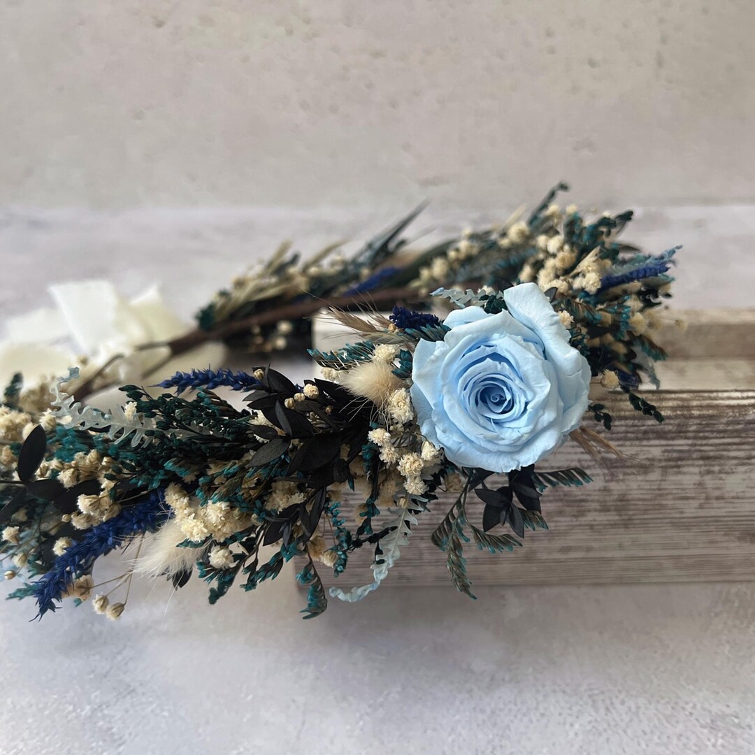 Dusty Blue Preserved Rose Flower Crown – Dried Flower Bridal Hair ...