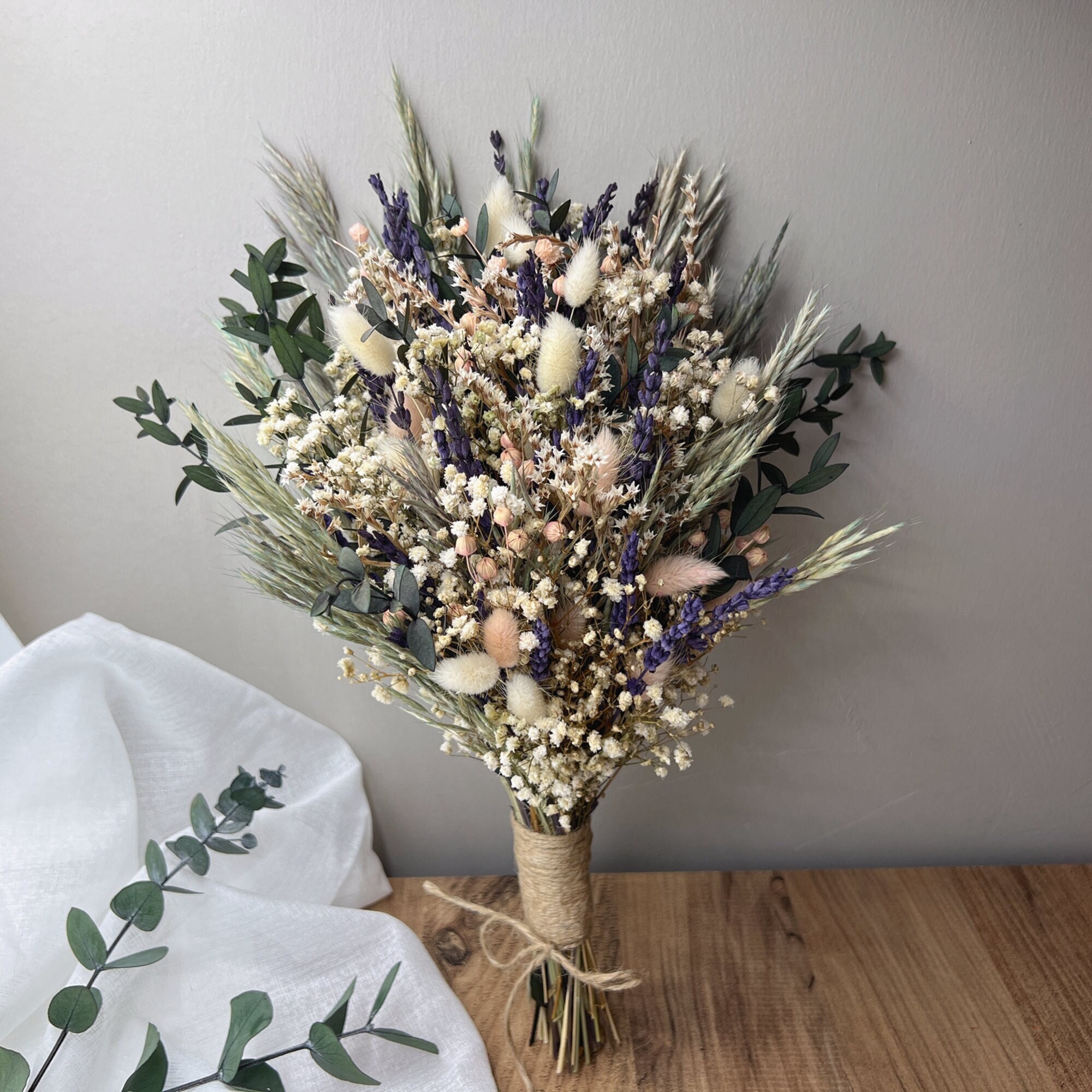 Dried Lavender Wedding Bouquet: Blush Pink Floral, Preserved Greenery
