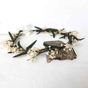 Real Dried Eucalyptus Baby&#39;s Breath Crown, Bridal Flower Crown Boutonniere Set,Gypsophila Crown, Eucalyptus Floral Crown Wreath, Flower girl