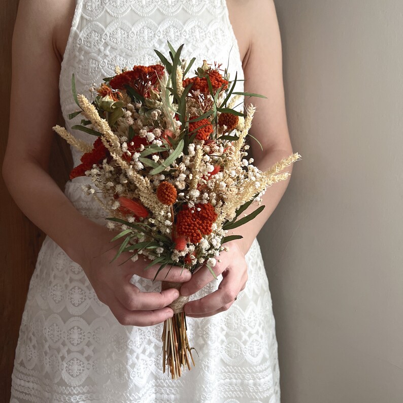 Burnt Orange Dried Flower Bouquet Orange Wedding Bouquet Etsy