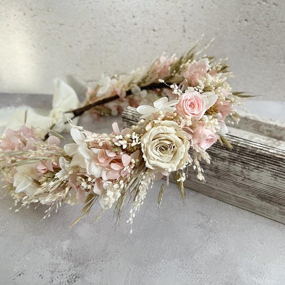Blush Pink Floral Crown, Dried Flower Bridal Headpiece 