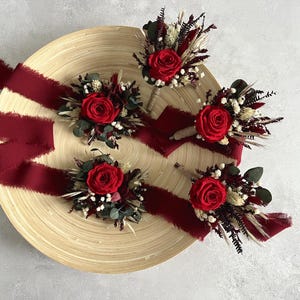 Burgundy Bridal Bouquet, Red Rose Wedding Bouquet, Dried Flowers Boho Bouquet for Bride, Rustic Wedding Flowers image 12