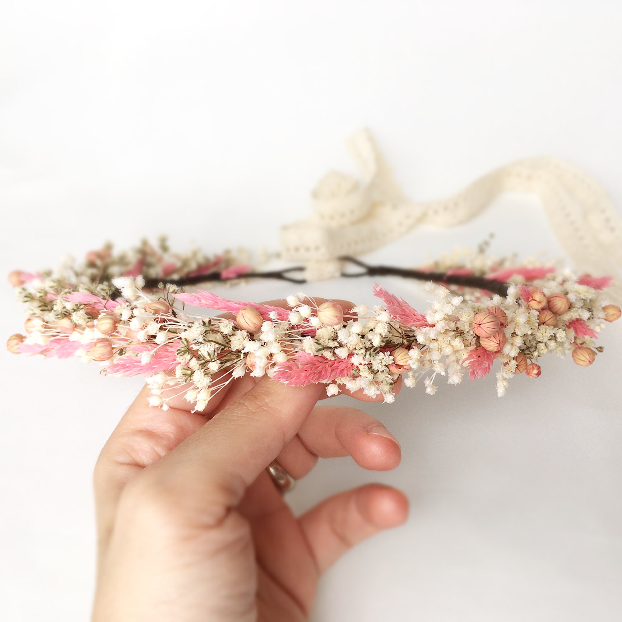Pink Dry Flower Crown Wildflower Crown Pink Flower Crown Etsy