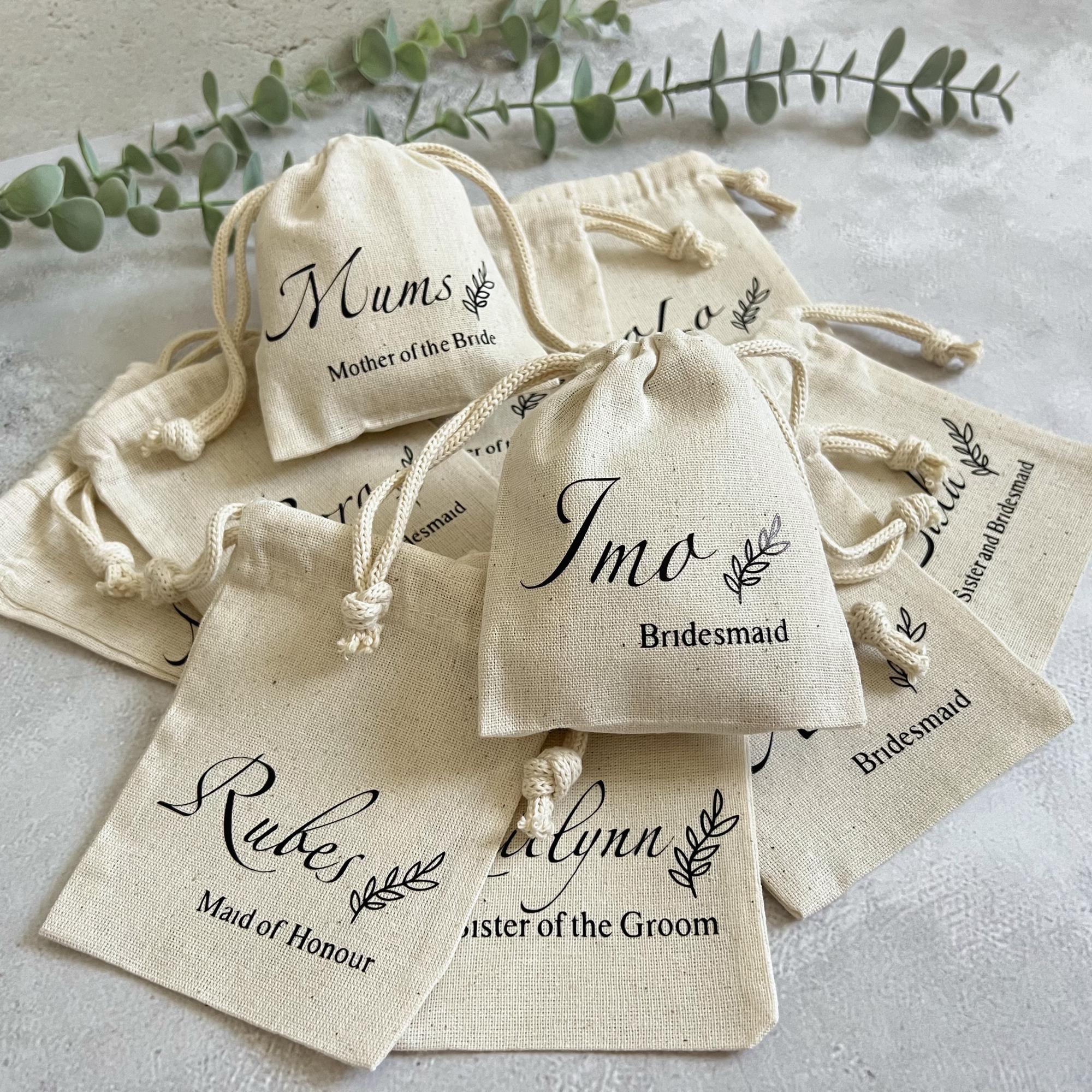 Personalized Cotton Drawstring Pouch, Bridal Party Favor Bags, Custom ...