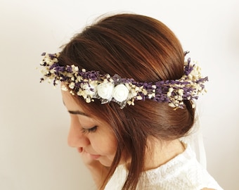 Dried Flower crown, , Bridal flower crown, Rustic Flower Crown, Bohemian crown, Floral crown, Bridal Crown, Lavender dried flower crown