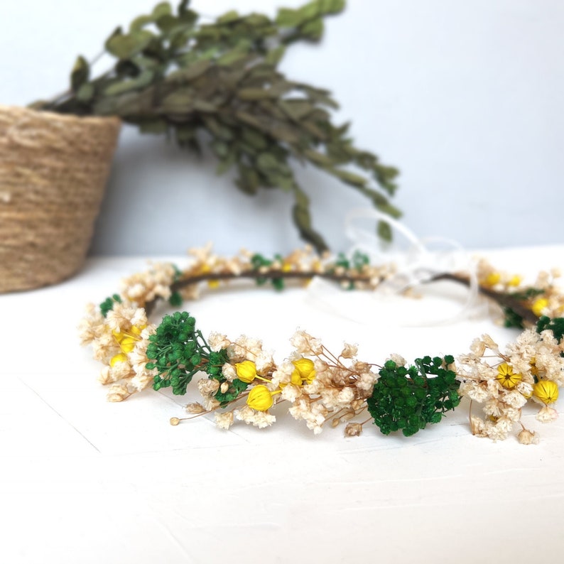 Green and Yellow Flower Crown for Wedding Flower Crown Dry Etsy