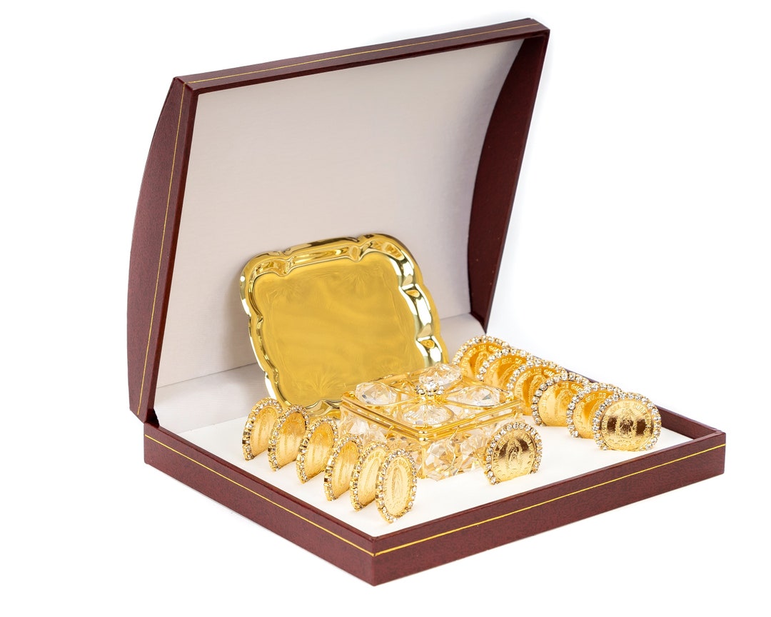 Wedding Unity Coins Set Decorative Display Case Classic Goldplated