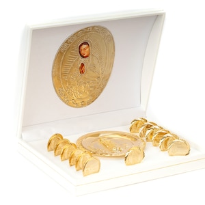 Wedding Unity Coins White Decorative Magnetic Display Case - Classic Gold-plated Ceremony Arras Set