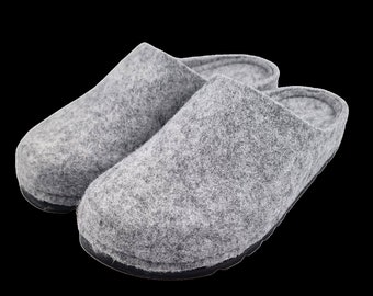 felt slip-on slipper 100% felt light gray with hard sole. size 37 to 43