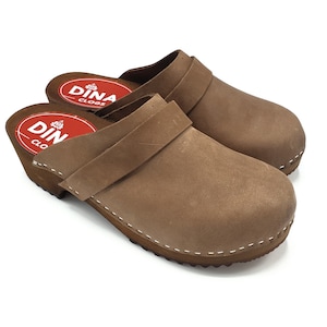 DINA Swedish clogs with Nubuck leather brown