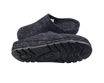 felt slip-on slipper 100% felt black with hard sole. size 37 to 43