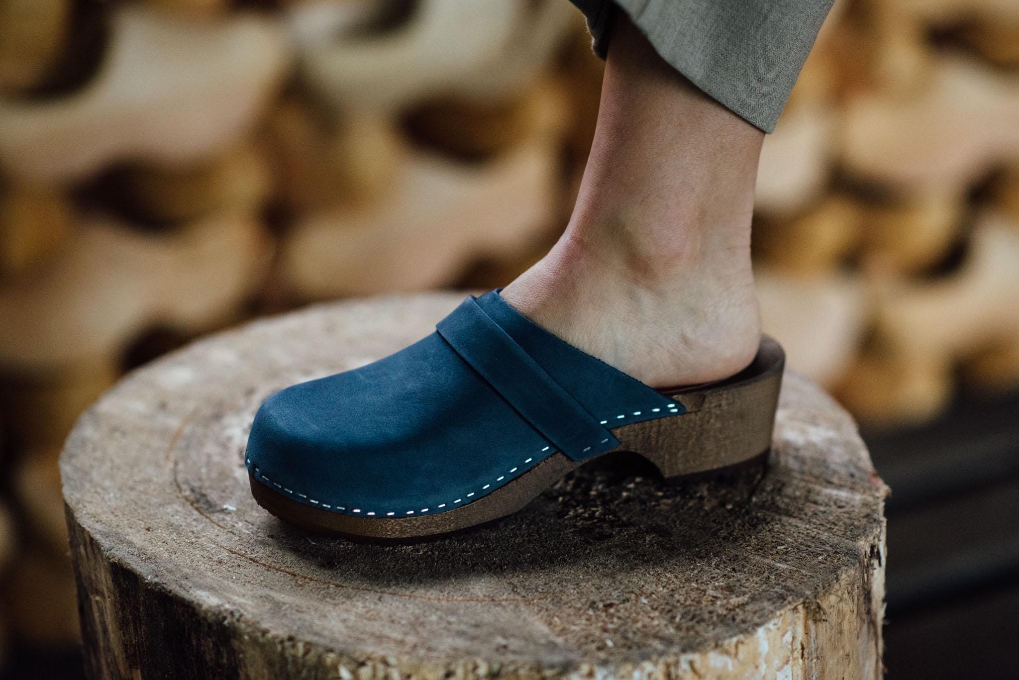 DINA Swedish clogs with Nubuck leather jeans blue