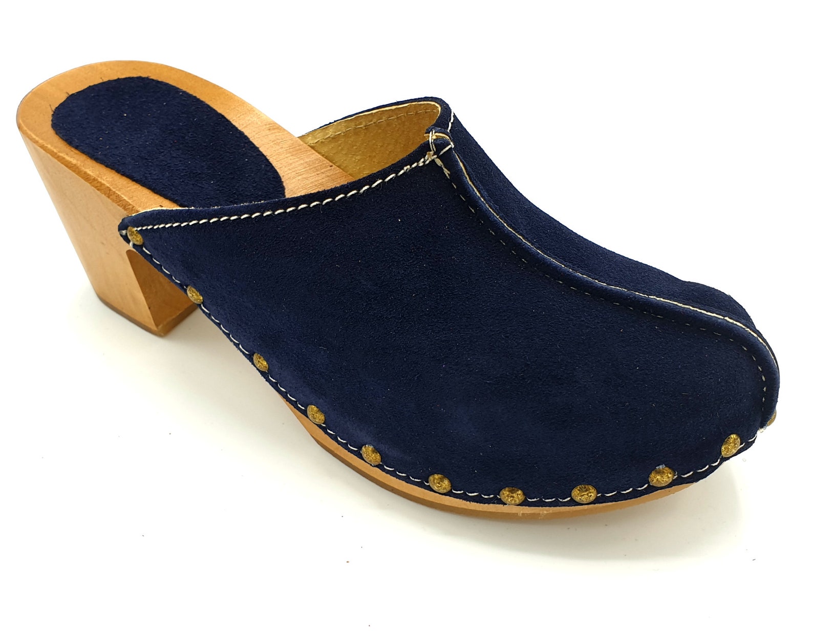 suede clogs with heel