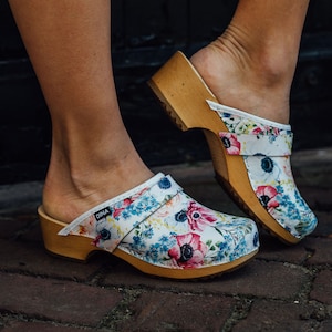 Dina clogs flower festival Swedish clogs with leather hood