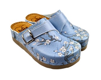 Dina clogs PU material - Van Gogh Almond Blossom - with medical comfort