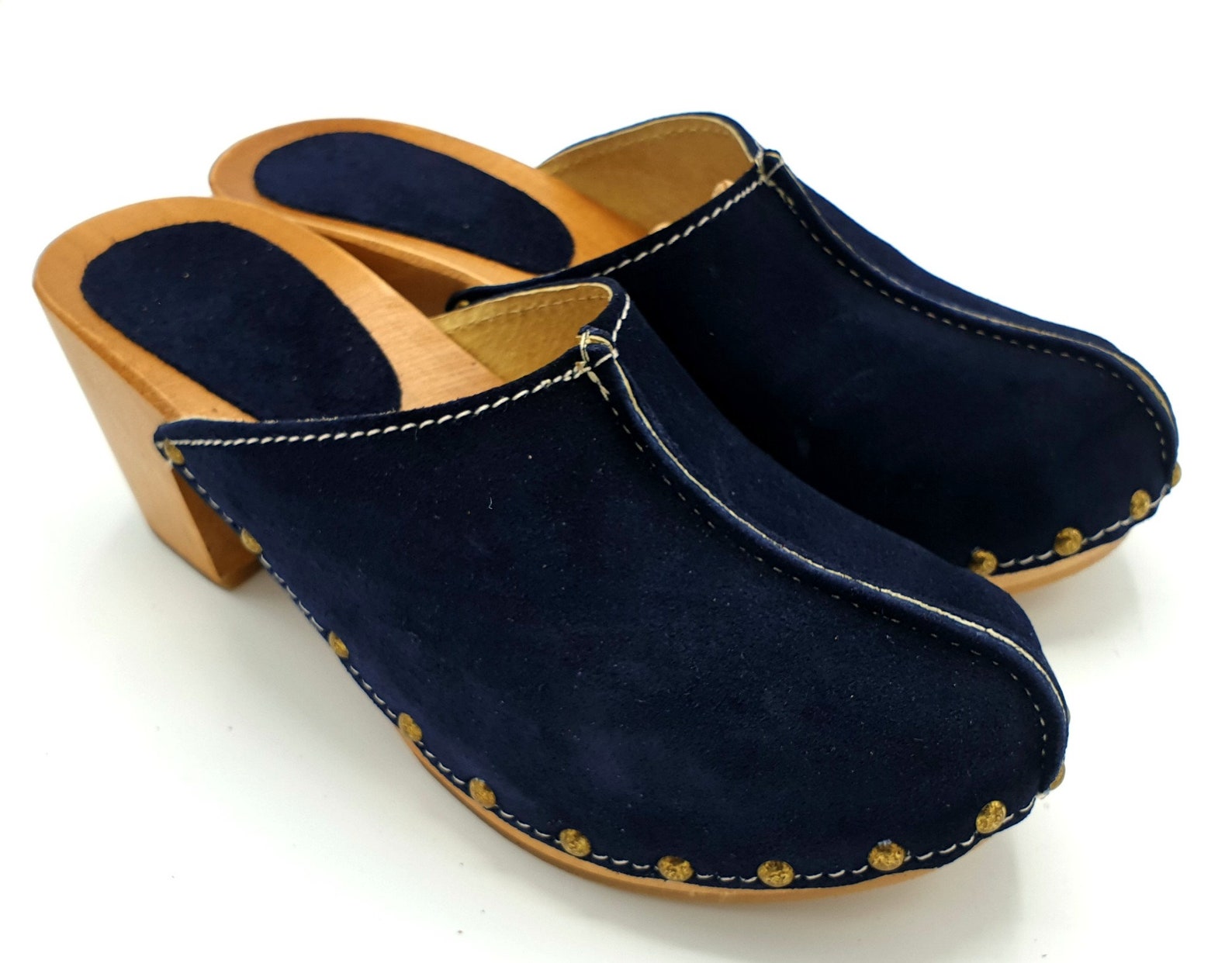 suede clogs with heel