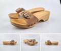 Wooden sandals with leather strap - mochaccino color product logo