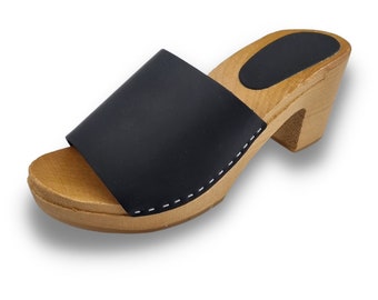 Dina heels matte black heels with nubuck leather top with open toe