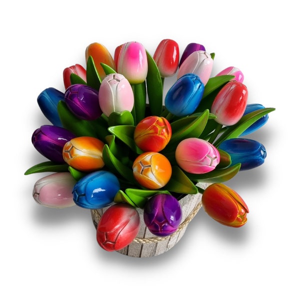 Bouquet de 25 tulipes en bois - ces tulipes ne se fanent jamais