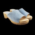 Wooden sandals with mint blue suede, model 2024 product logo