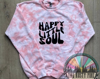 Happy Little Soul Hand Dyed Crew | Infant | Onesie | Youth | Kids Sweatshirt | Tie Dye | Girls | Long Sleeve Coverall Onesie |