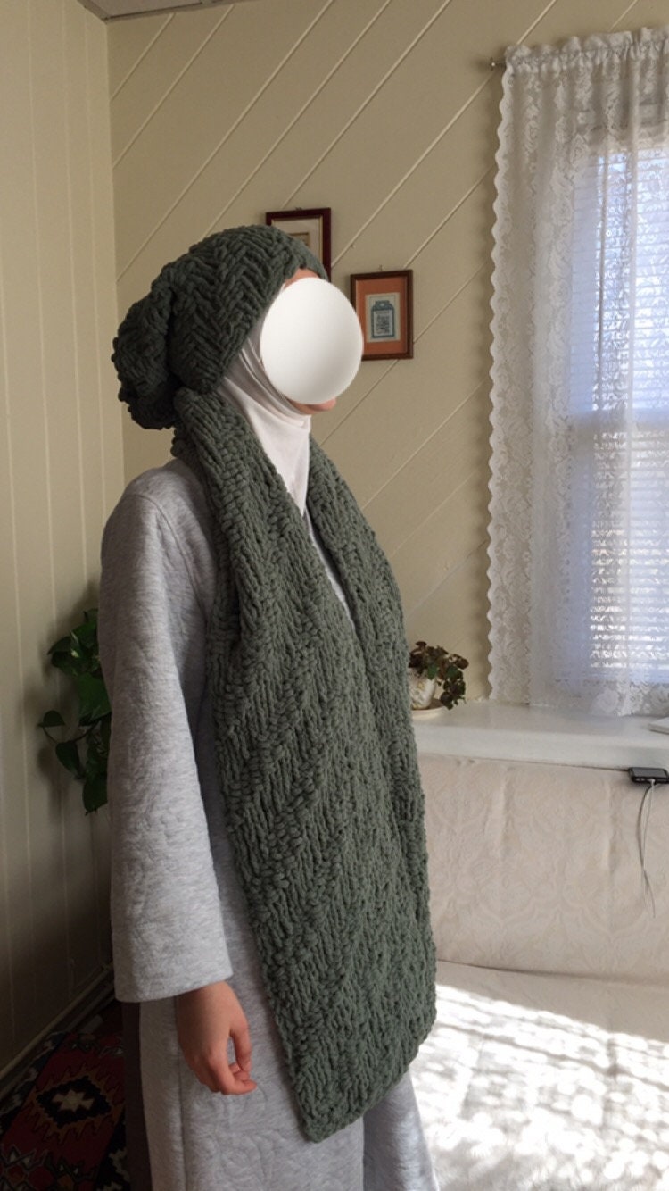Beautifully Knitted Olive Green Winter Hat and Scarf Set Etsy New Zealand
